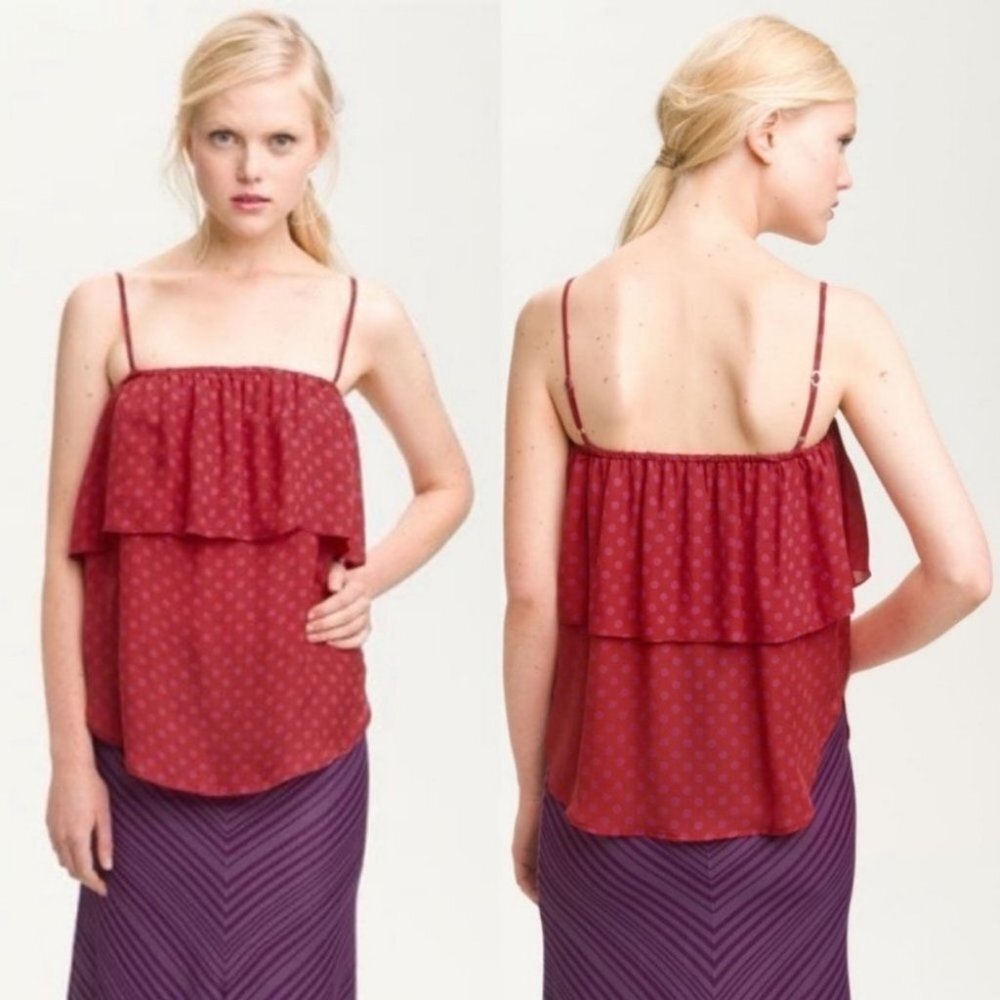 Haute Hippie 100% Silk Polka Dot Ruffle Tank Top Red Size Medium Blouse Cami M